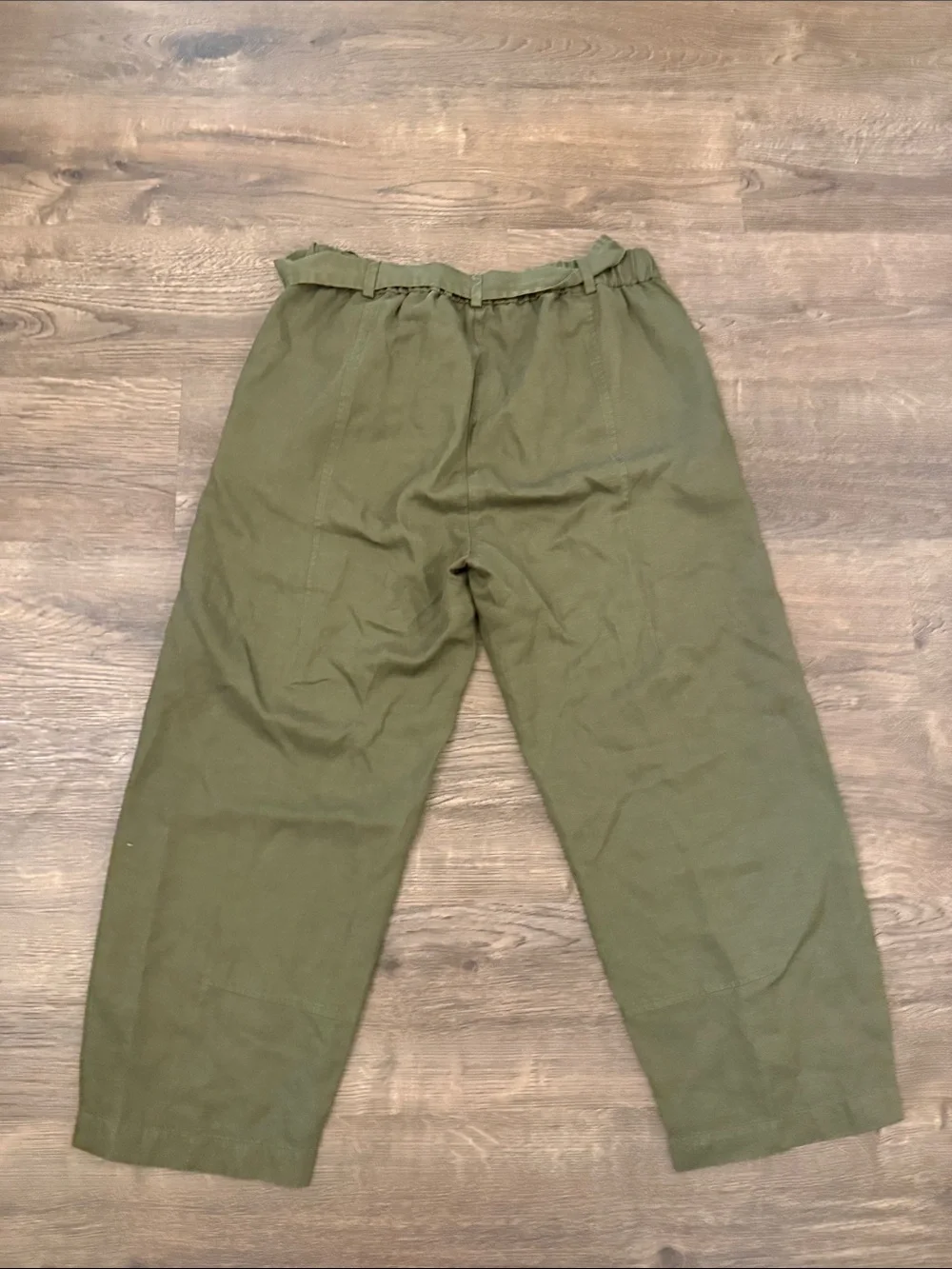 Eileen Fisher Olive Green Drawstring Waist linen pants wide leg Chinos